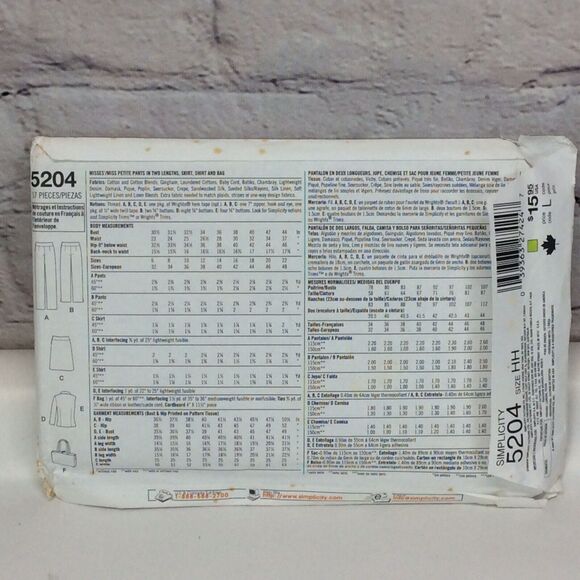 Simplicity Sewing Pattern 5204 Sizes 6-12 Vest Pants Shirt Skirt Tote Uncut - Picture 6 of 6